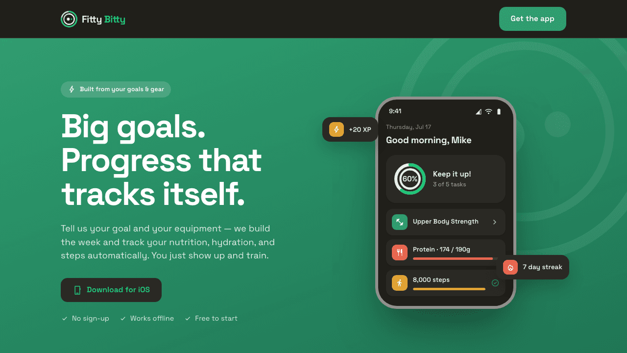FittyBitty — Big goals. Progress that tracks itself.