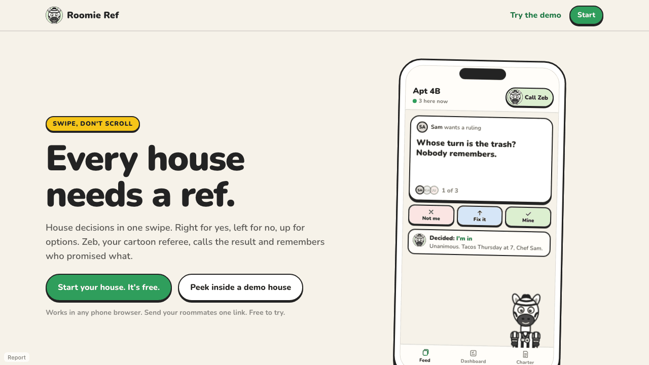 Roomie Ref home page